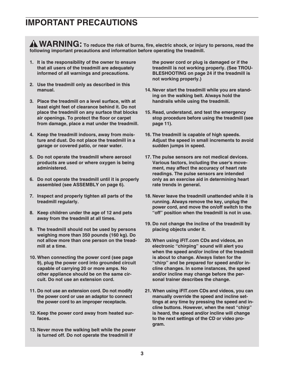 Warning, Important precautions | NordicTrack NTL29105.1 User Manual | Page 3 / 32