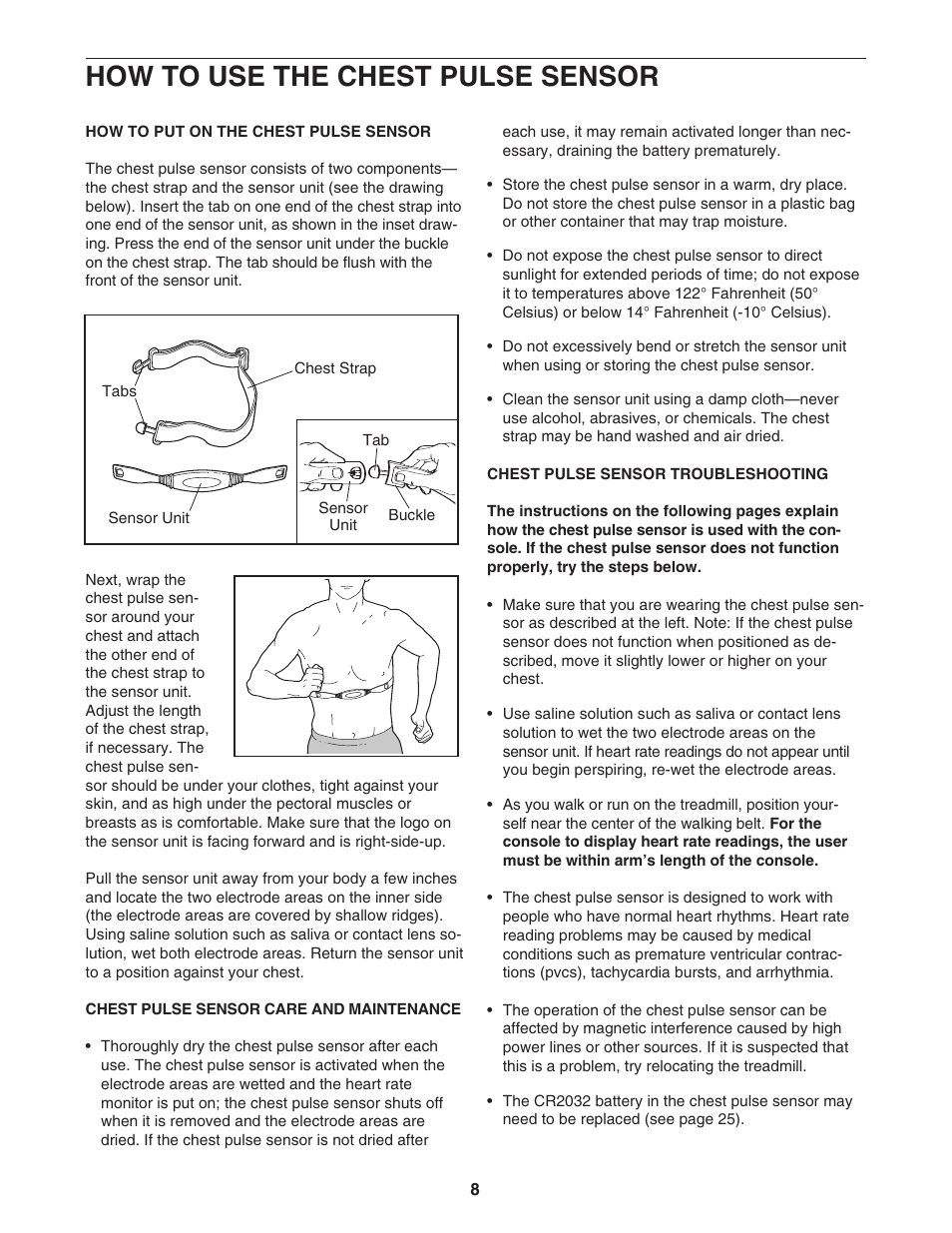 How to use the chest pulse sensor | NordicTrack NTL29105.1 User Manual | Page 8 / 32