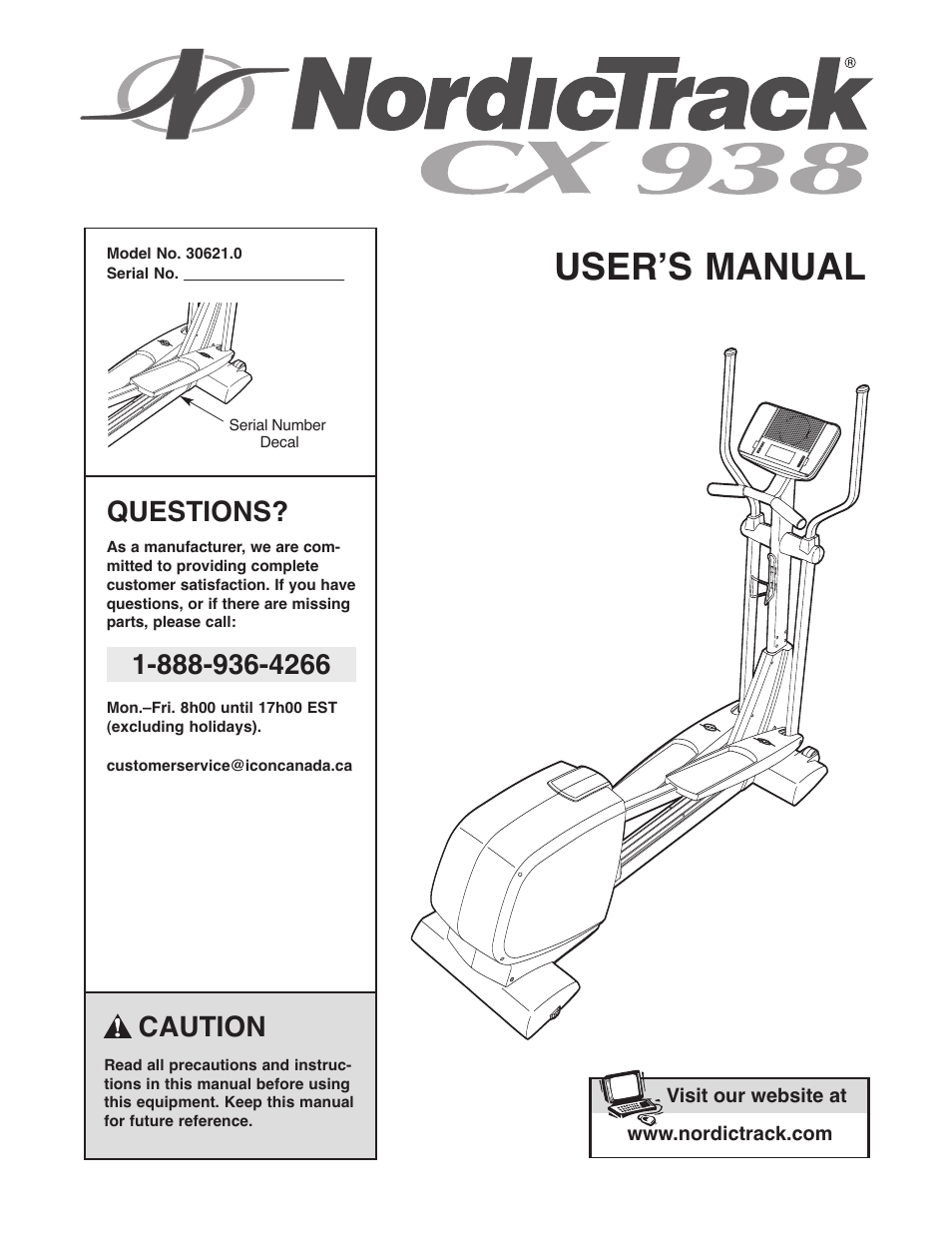 NordicTrack CX 938 elliptical exerciser 30621.0 User Manual | 24 pages