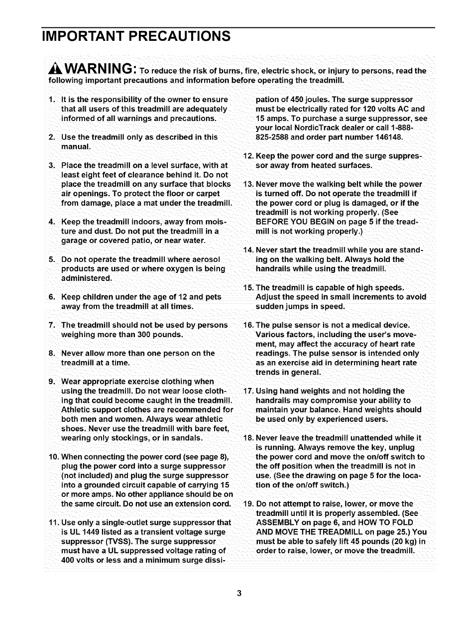 Important precautions, Important precautions a warning | NordicTrack NTTL17900 User Manual | Page 3 / 34