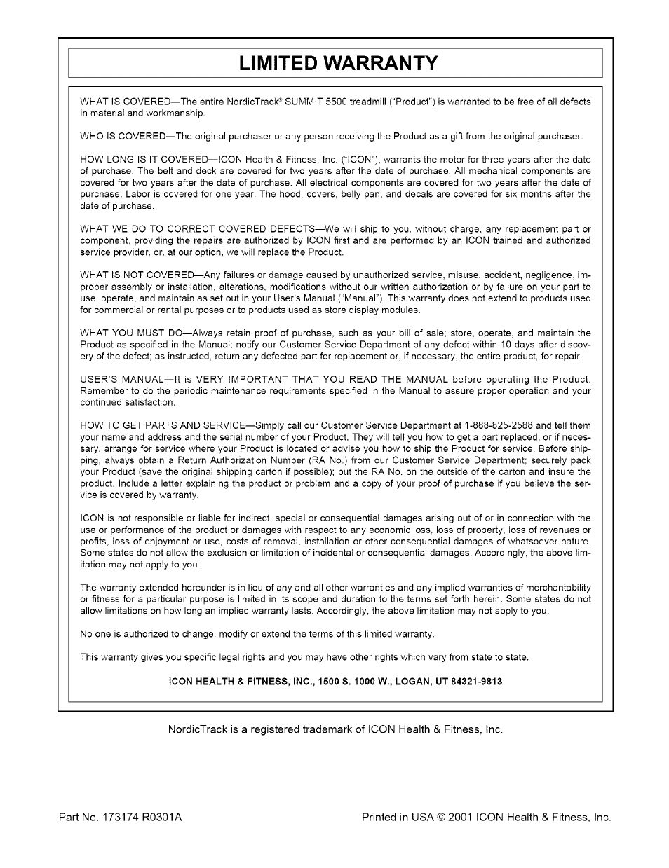 Limited warranty | NordicTrack NTTL17900 User Manual | Page 34 / 34
