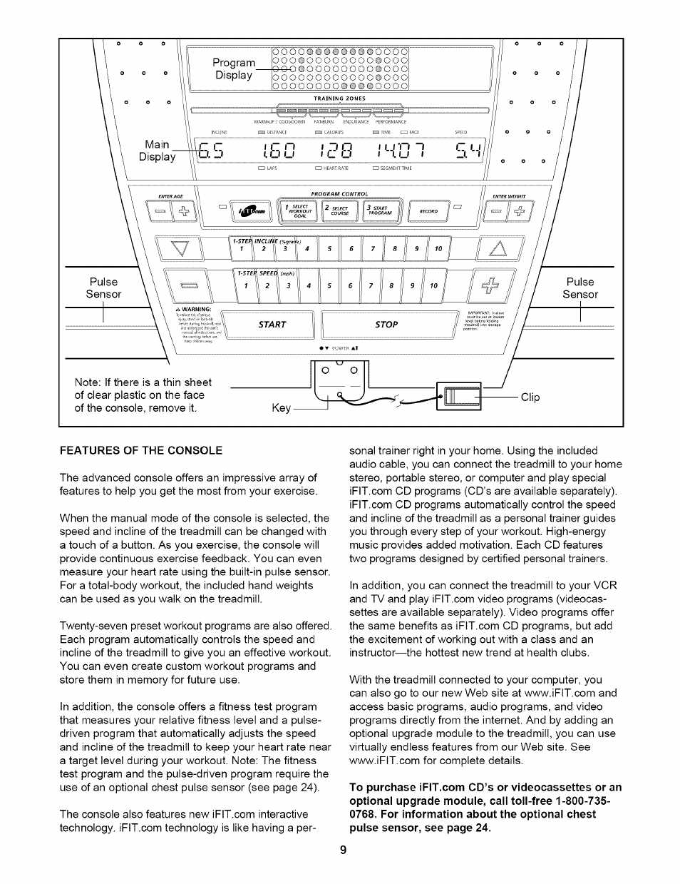 Features of the console | NordicTrack NTTL17900 User Manual | Page 9 / 34