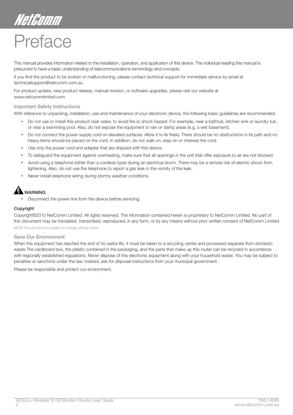 Preface | NordicTrack N150 User Manual | Page 2 / 61