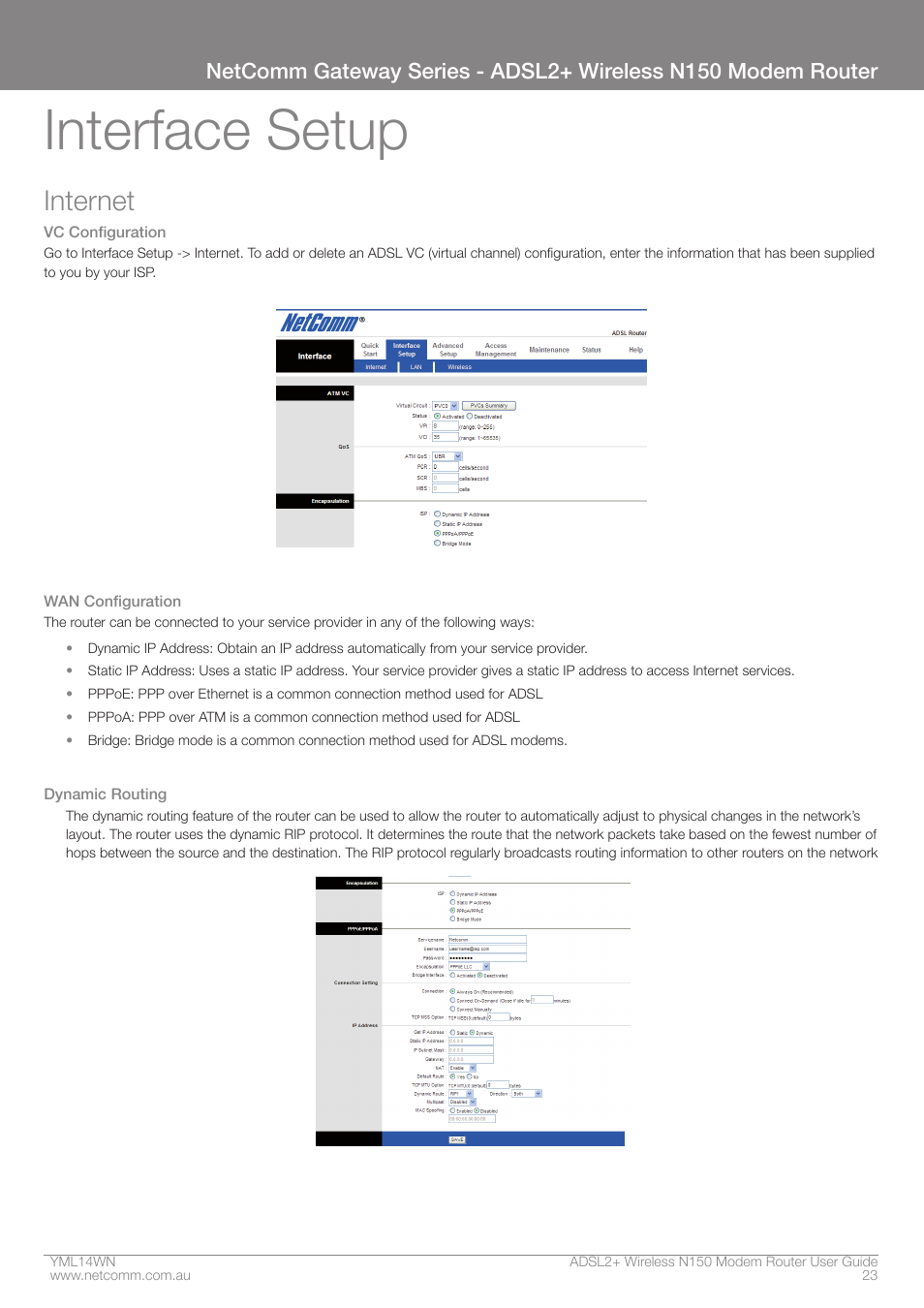 Interface setup, Internet | NordicTrack N150 User Manual | Page 23 / 61