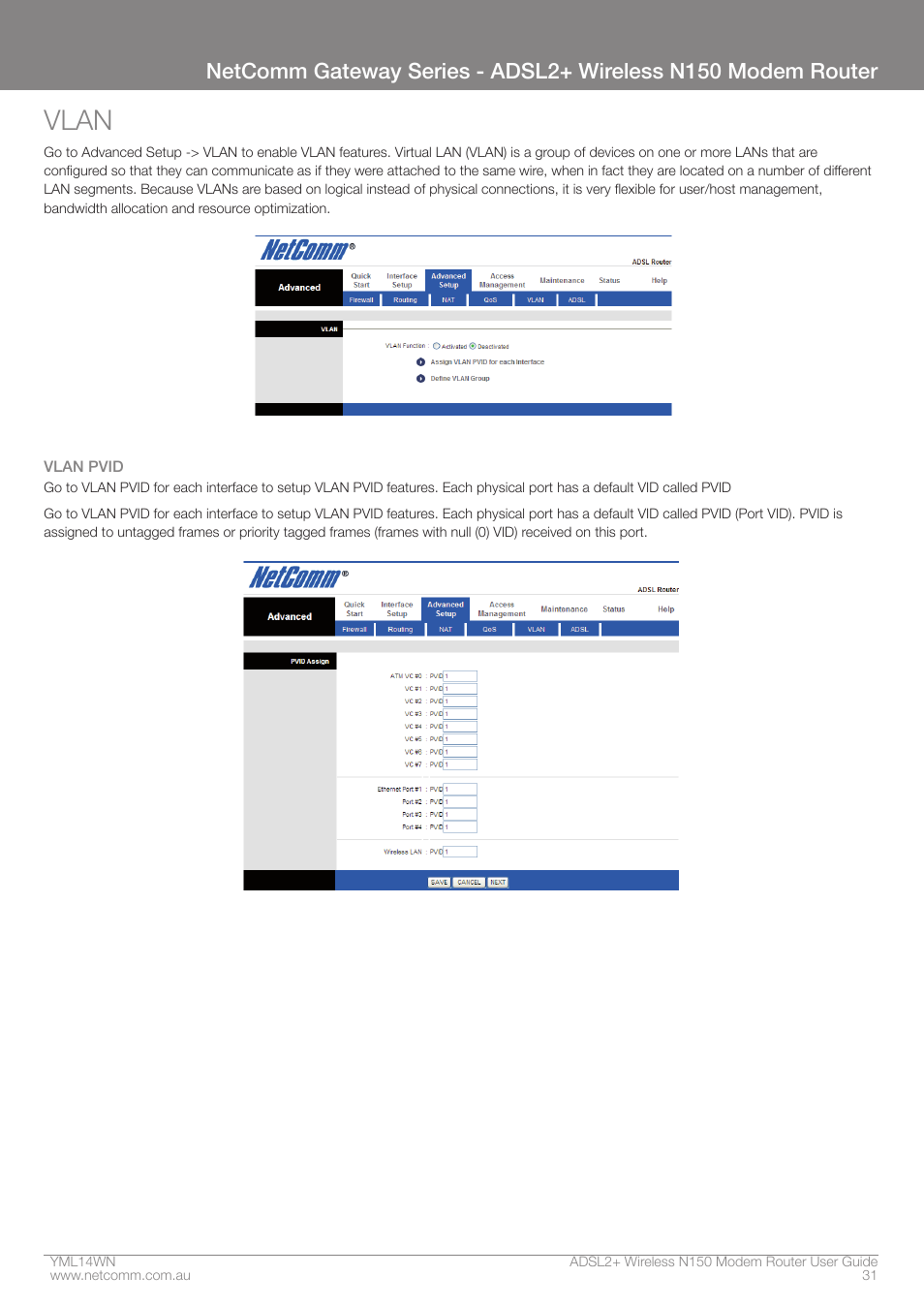 Vlan | NordicTrack N150 User Manual | Page 31 / 61