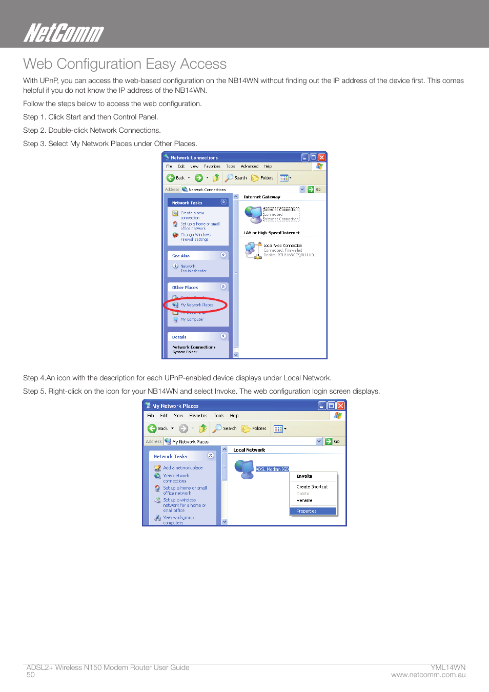 Web configuration easy access | NordicTrack N150 User Manual | Page 50 / 61