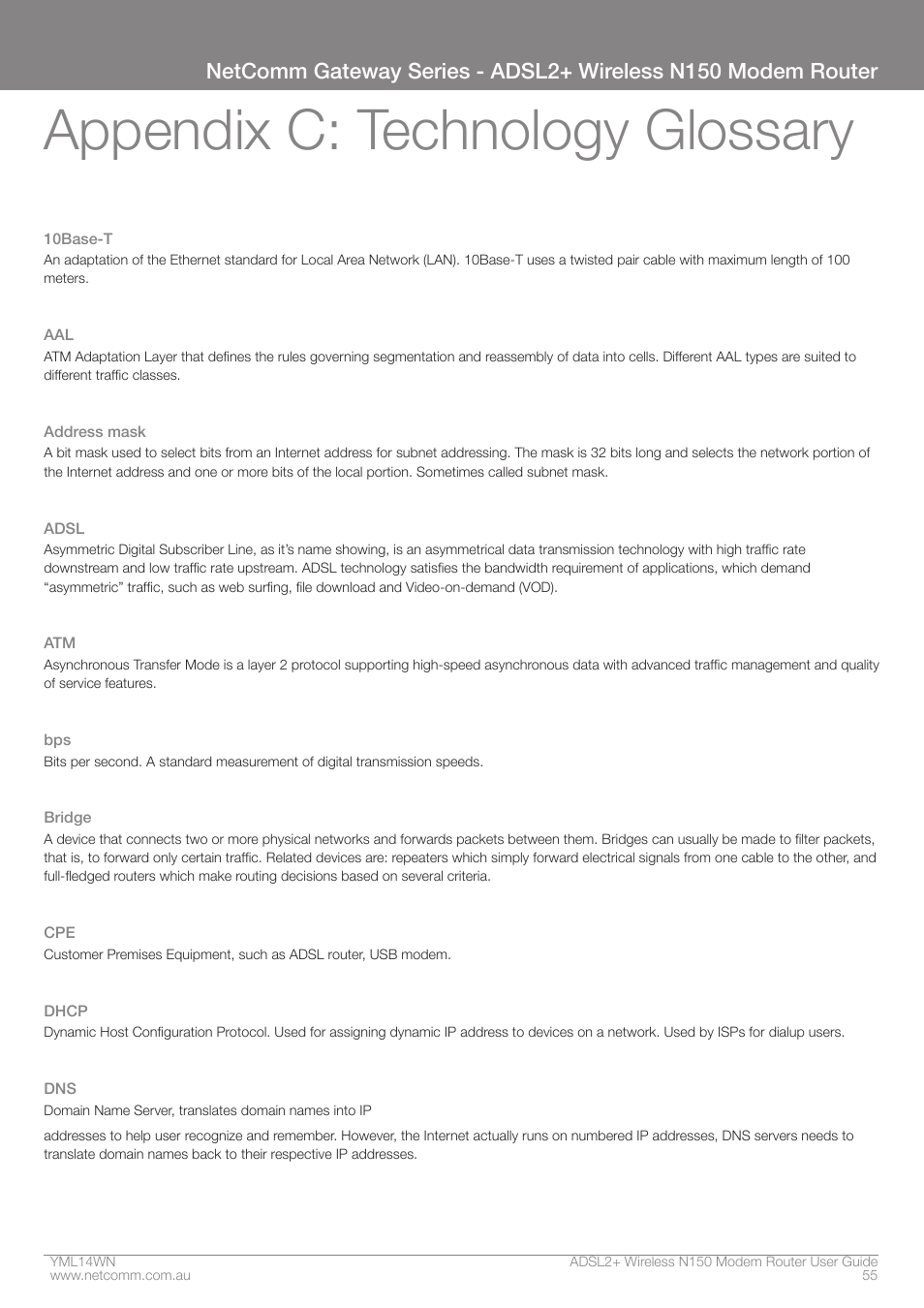 Appendix c: technology glossary | NordicTrack N150 User Manual | Page 55 / 61