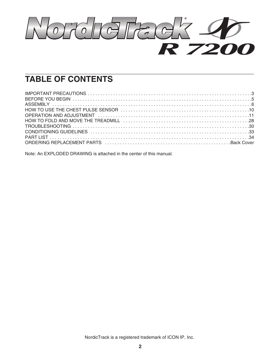 NordicTrack R 7200 treadmill NTL2295 M.0 User Manual | Page 2 / 38