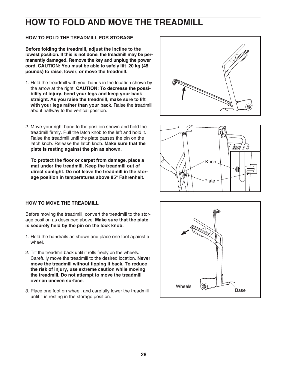 How to fold and move the treadmill | NordicTrack R 7200 treadmill NTL2295 M.0 User Manual | Page 28 / 38