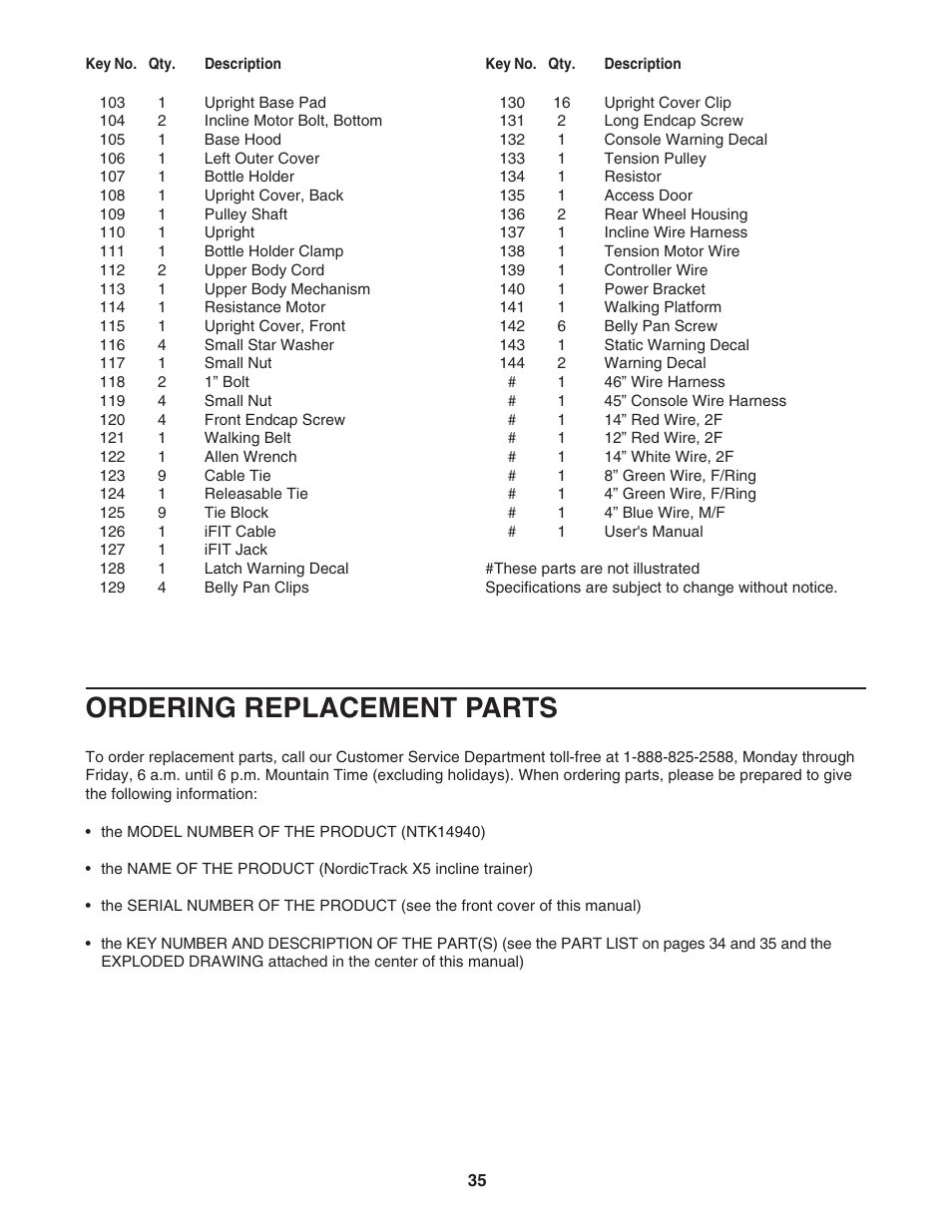 Ordering replacement parts | NordicTrack Incline Trainer NTK14940 User Manual | Page 35 / 38