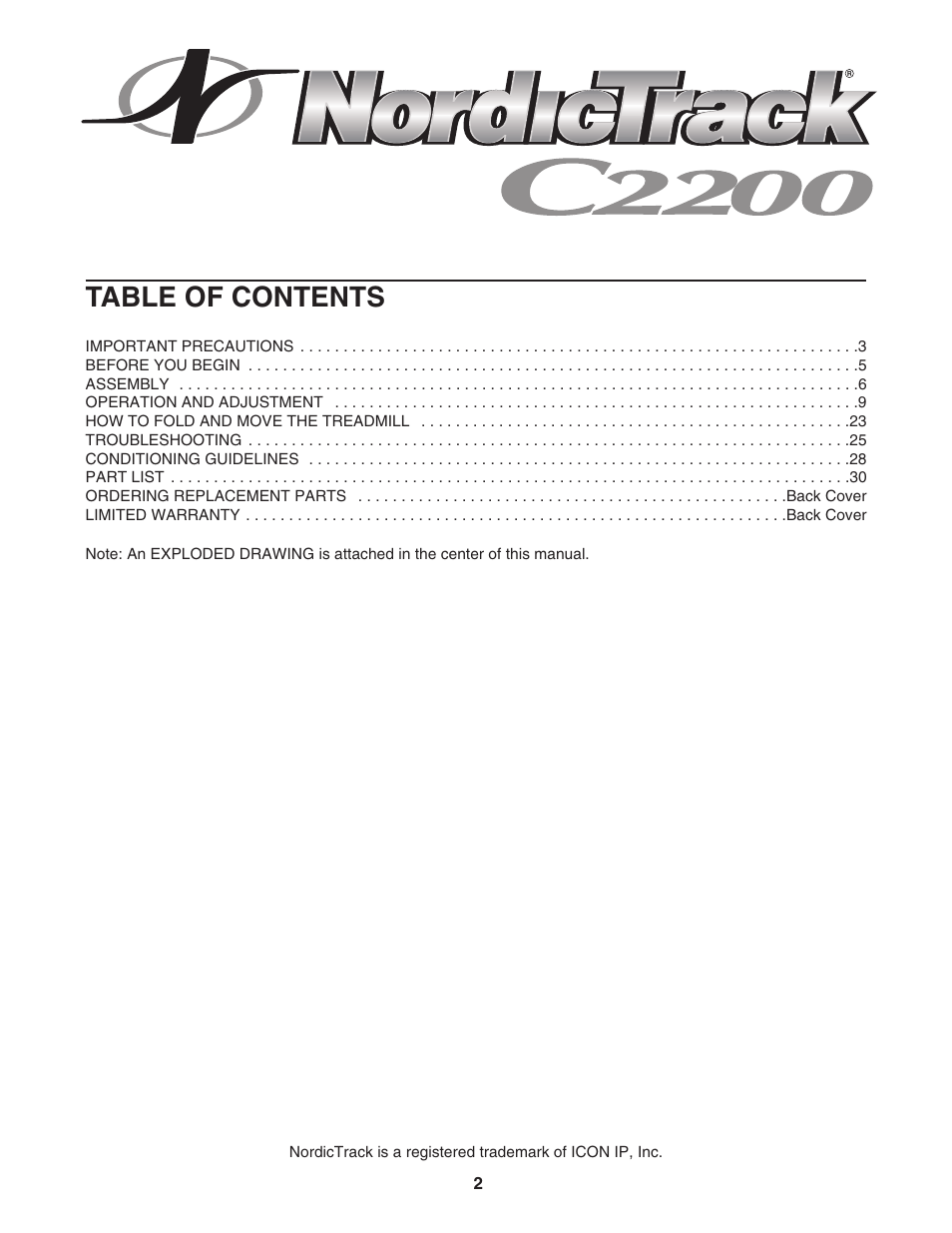 NordicTrack C2200 30600.0 User Manual | Page 2 / 34