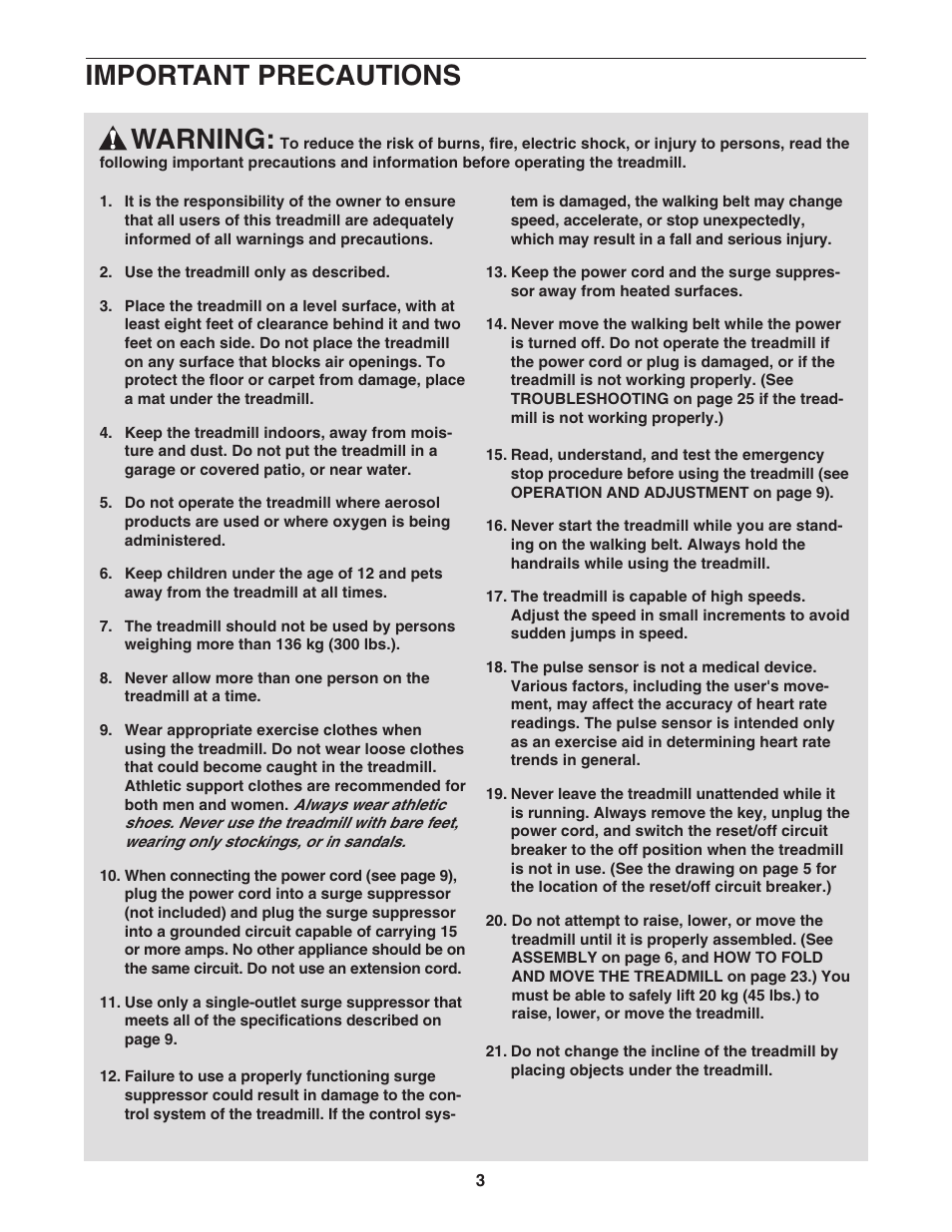 Warning, Important precautions | NordicTrack C2200 30600.0 User Manual | Page 3 / 34