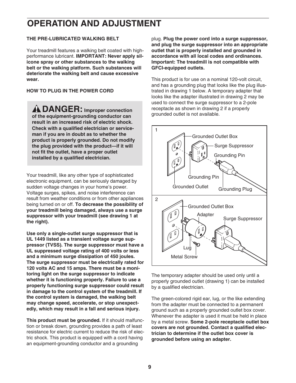 Operation and adjustment, Danger | NordicTrack C2200 30600.0 User Manual | Page 9 / 34