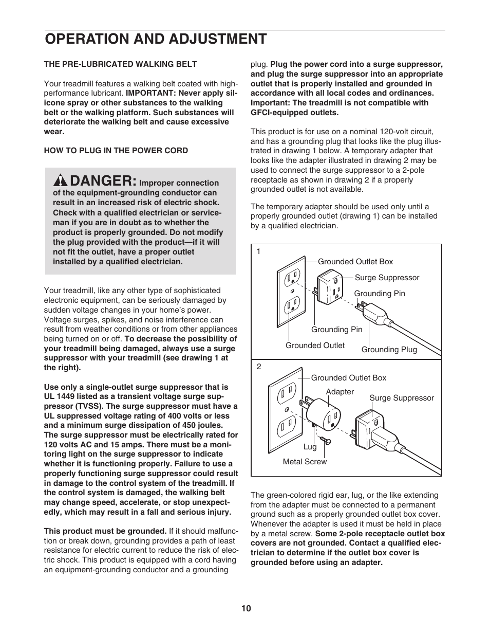 Operation and adjustment, Danger | NordicTrack C2300 30601.0 User Manual | Page 10 / 38