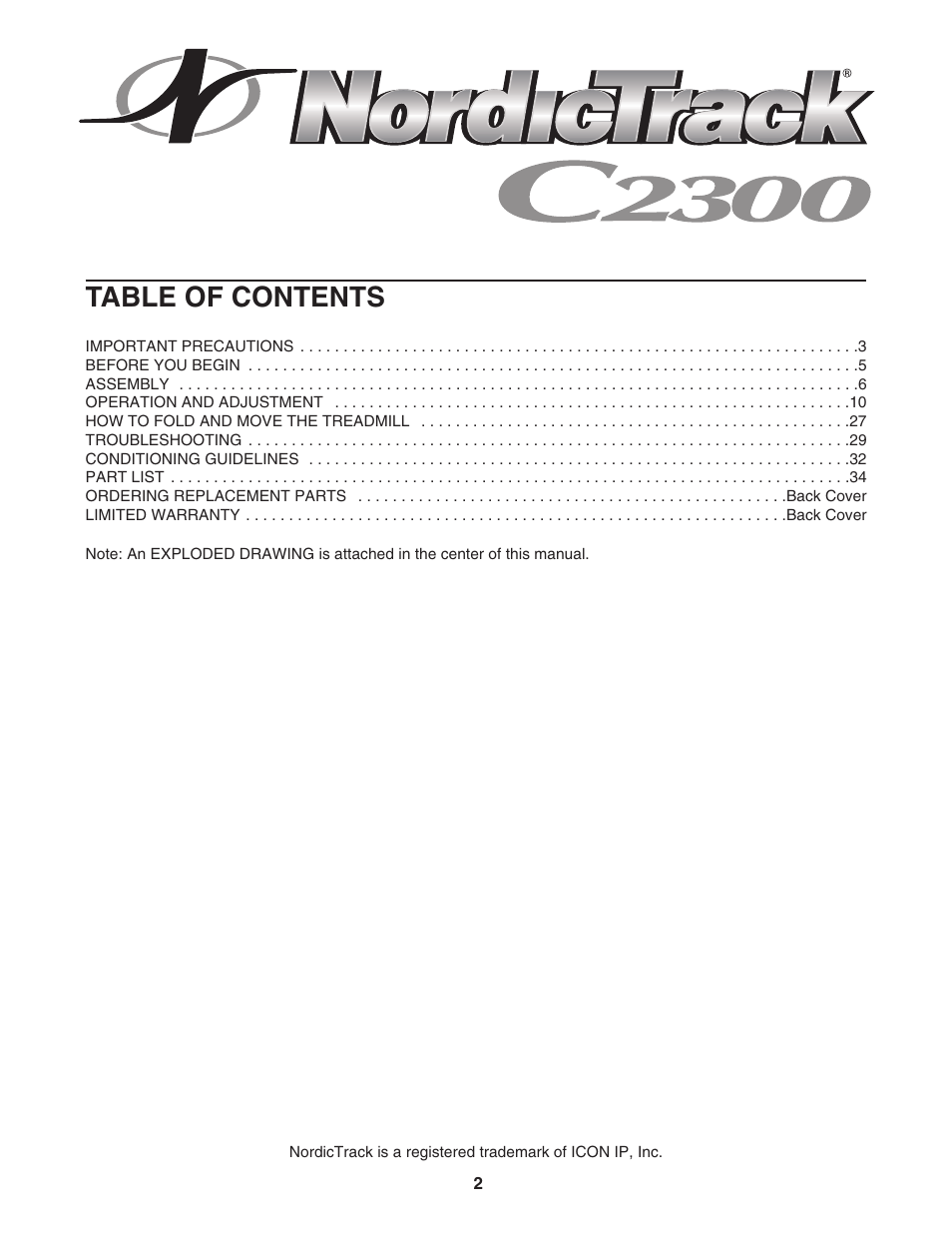 NordicTrack C2300 30601.0 User Manual | Page 2 / 38