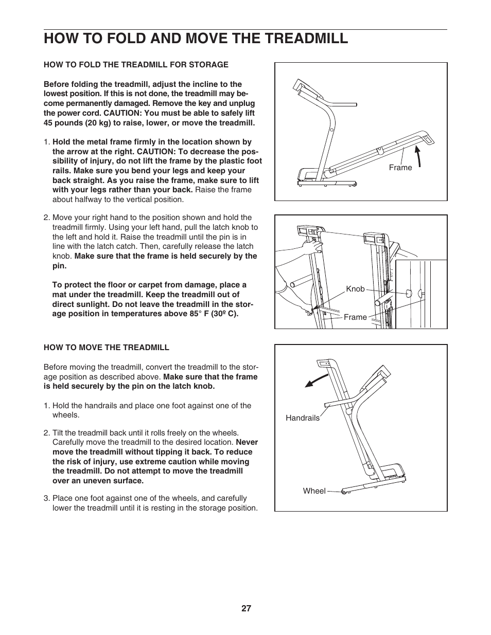 How to fold and move the treadmill | NordicTrack C2300 30601.0 User Manual | Page 27 / 38