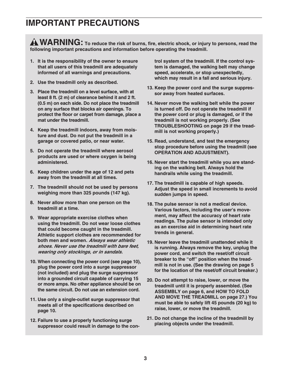 Warning, Important precautions | NordicTrack C2300 30601.0 User Manual | Page 3 / 38
