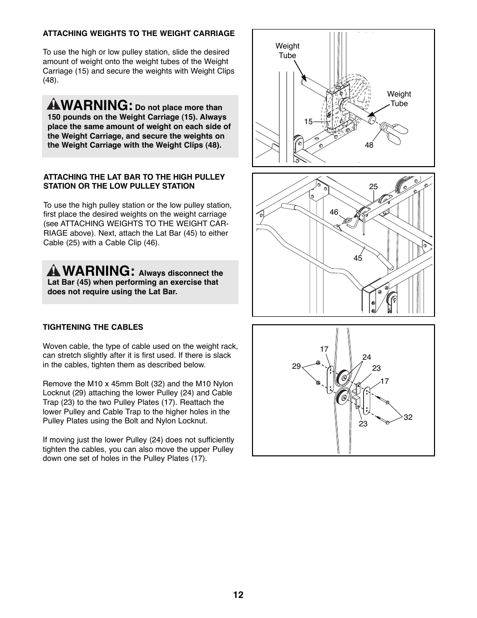 Warning | NordicTrack NTBE06901 User Manual | Page 12 / 19