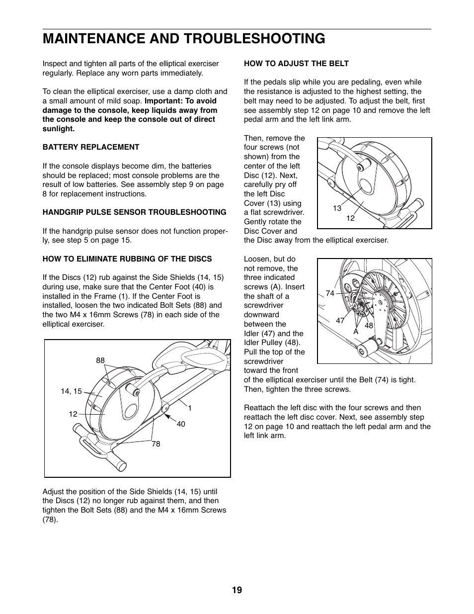 Maintenance and troubleshooting | NordicTrack NTEL7506.0 User Manual | Page 19 / 28