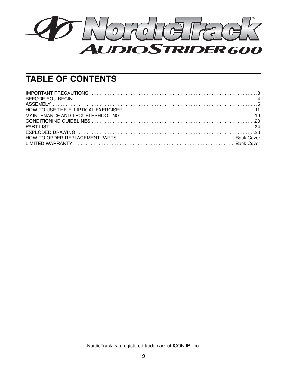 NordicTrack NTEL7506.0 User Manual | Page 2 / 28