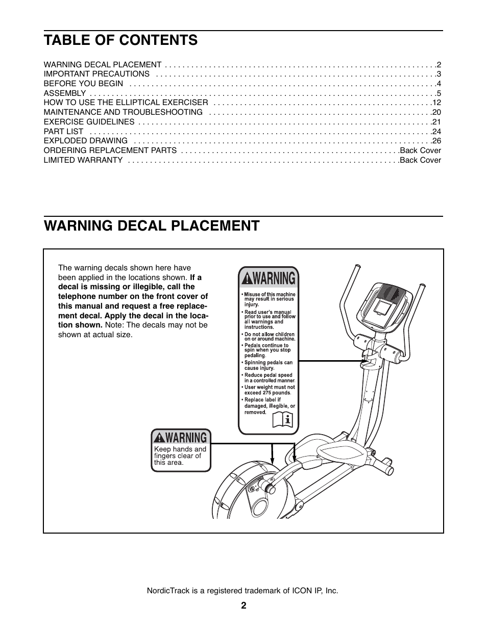 NordicTrack ASR630 831.23765.1 User Manual | Page 2 / 28