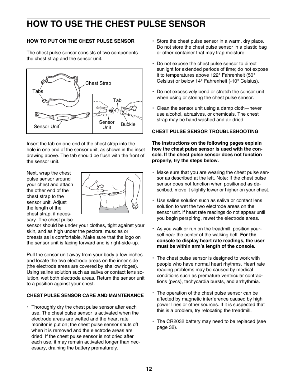 How to use the chest pulse sensor | NordicTrack NTL21905.2 User Manual | Page 12 / 38