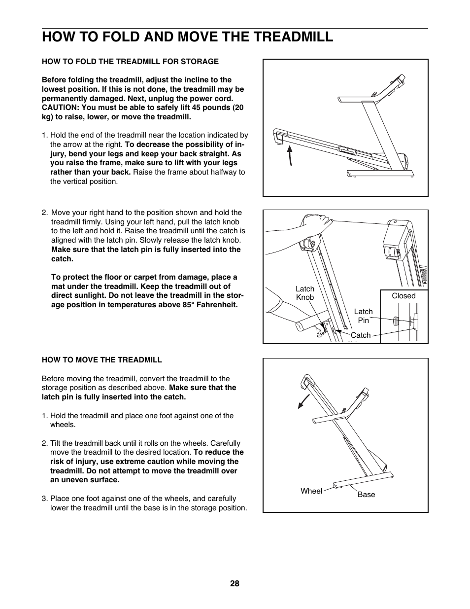 How to fold and move the treadmill | NordicTrack NTL21905.2 User Manual | Page 28 / 38