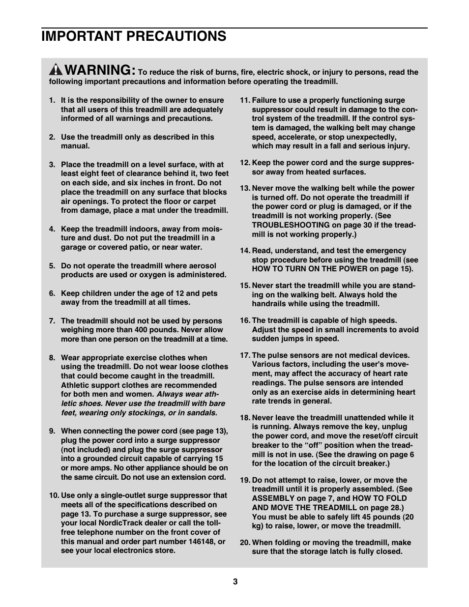 Warning, Important precautions | NordicTrack NTL21905.2 User Manual | Page 3 / 38