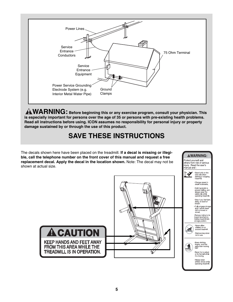 Warning, Save these instructions | NordicTrack NTL21905.2 User Manual | Page 5 / 38