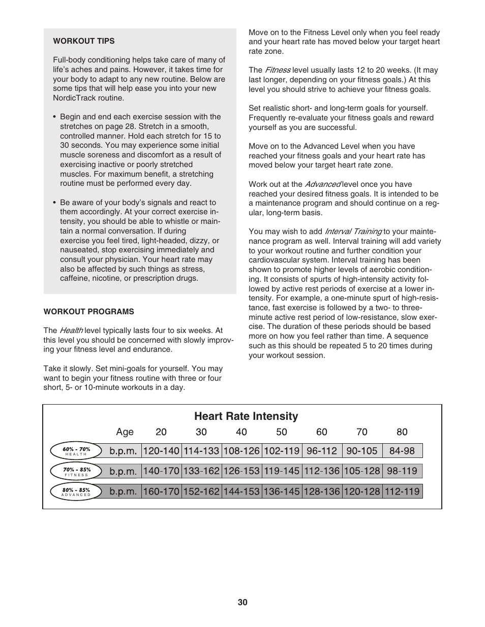 Heart rate intensity | NordicTrack 9600 User Manual | Page 31 / 35