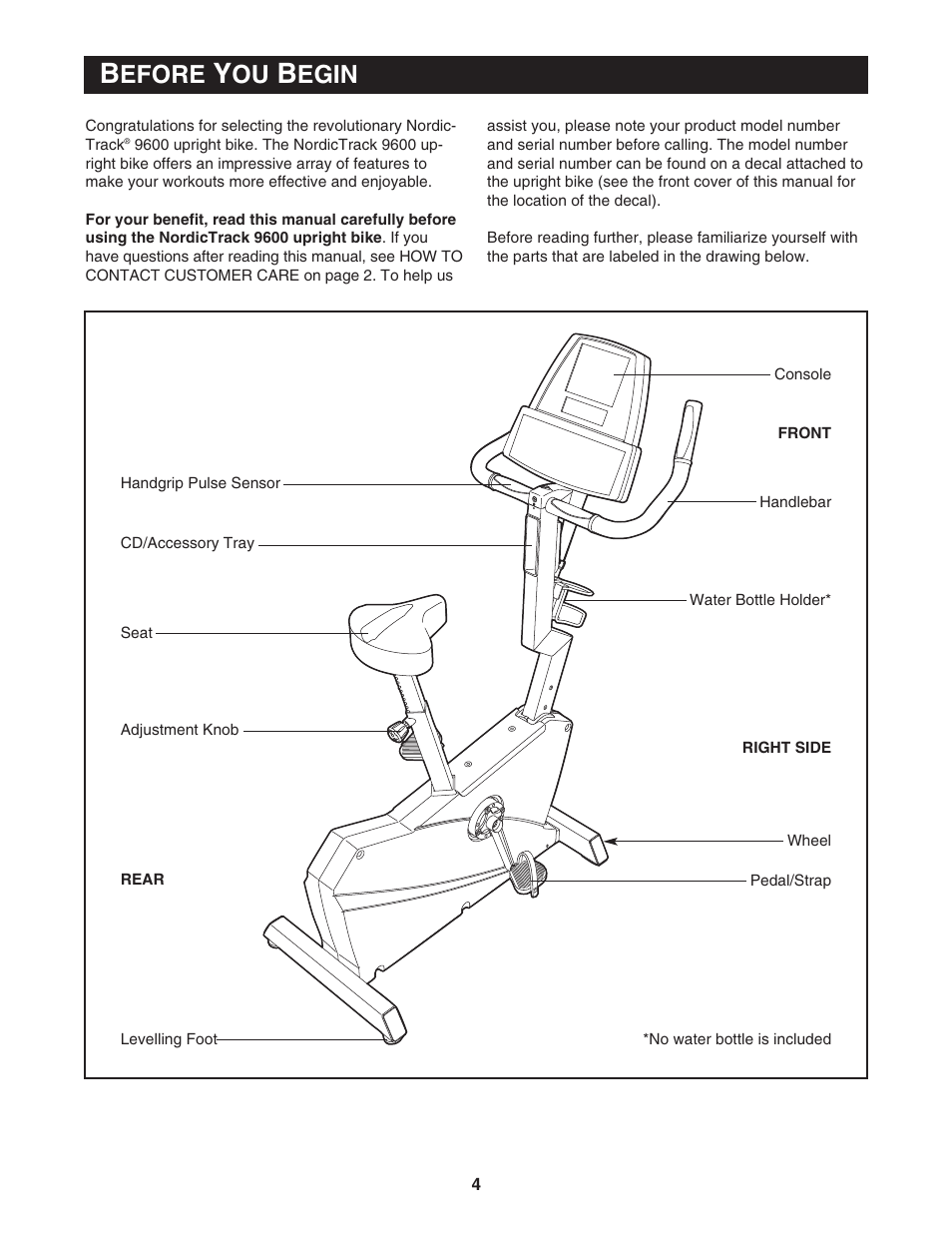 Efore, Egin | NordicTrack 9600 User Manual | Page 5 / 35