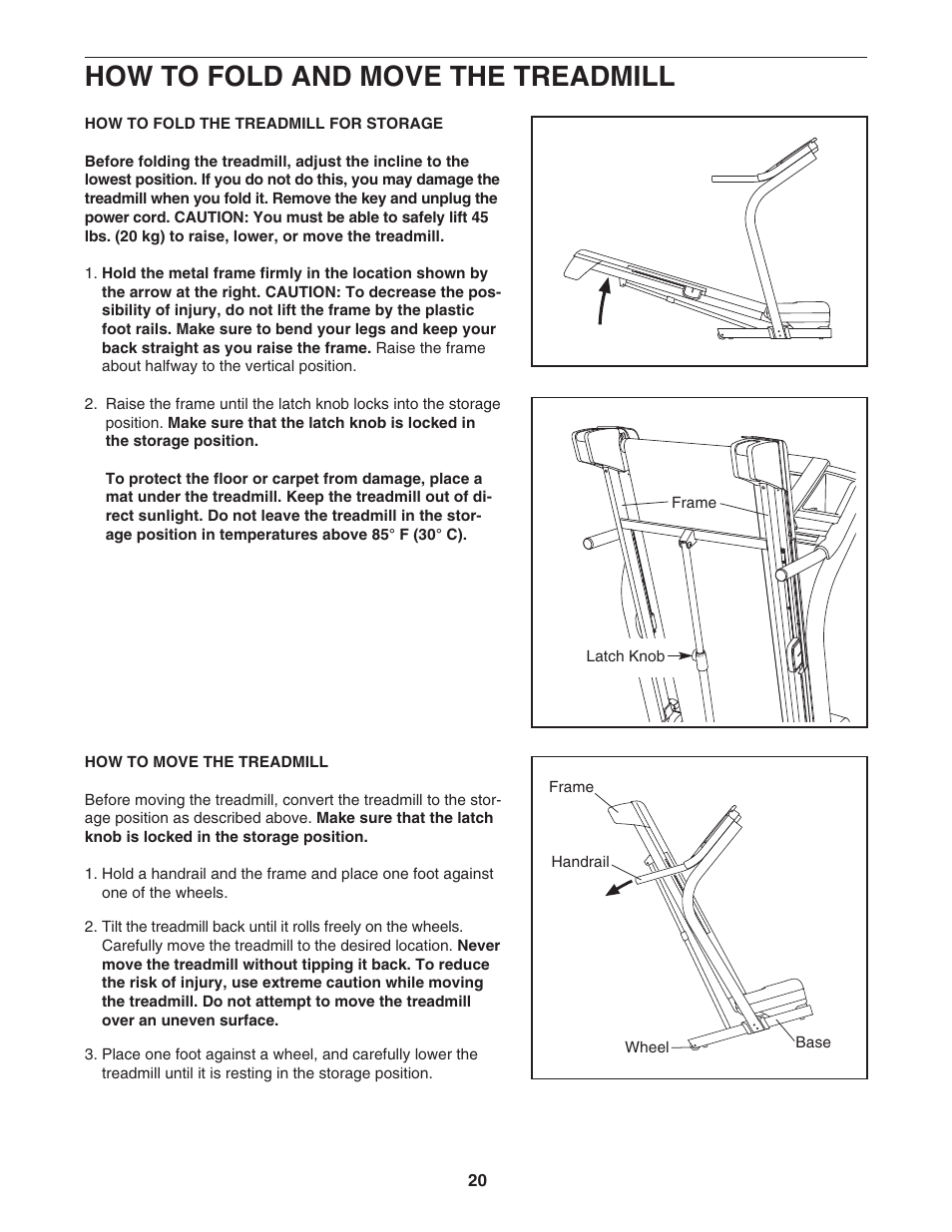 How to fold and move the treadmill | NordicTrack C2155 NTL07707.1 User Manual | Page 20 / 32