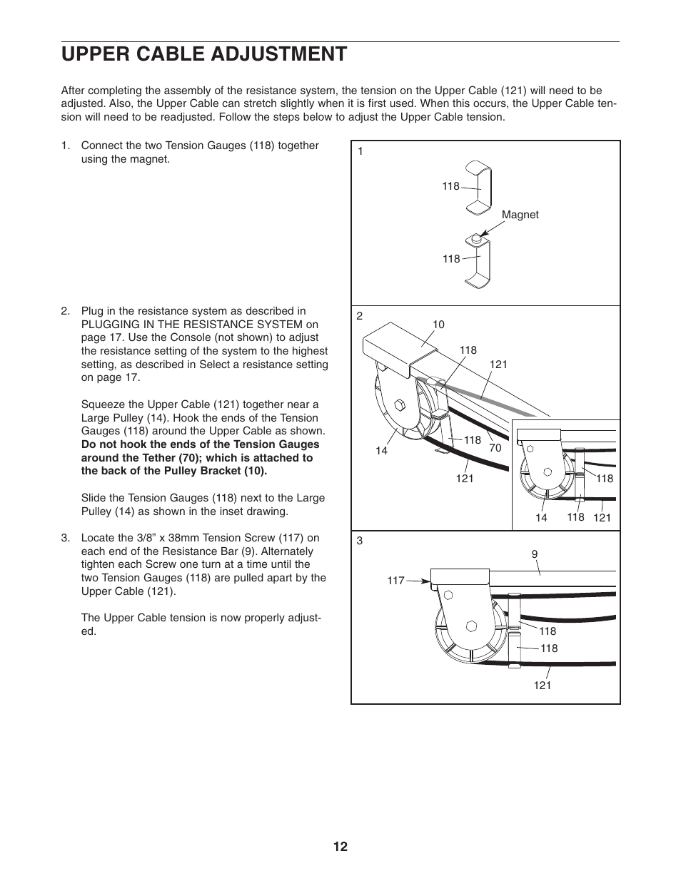 Upper cable adjustment | NordicTrack FUTURA NTS78740 User Manual | Page 12 / 27