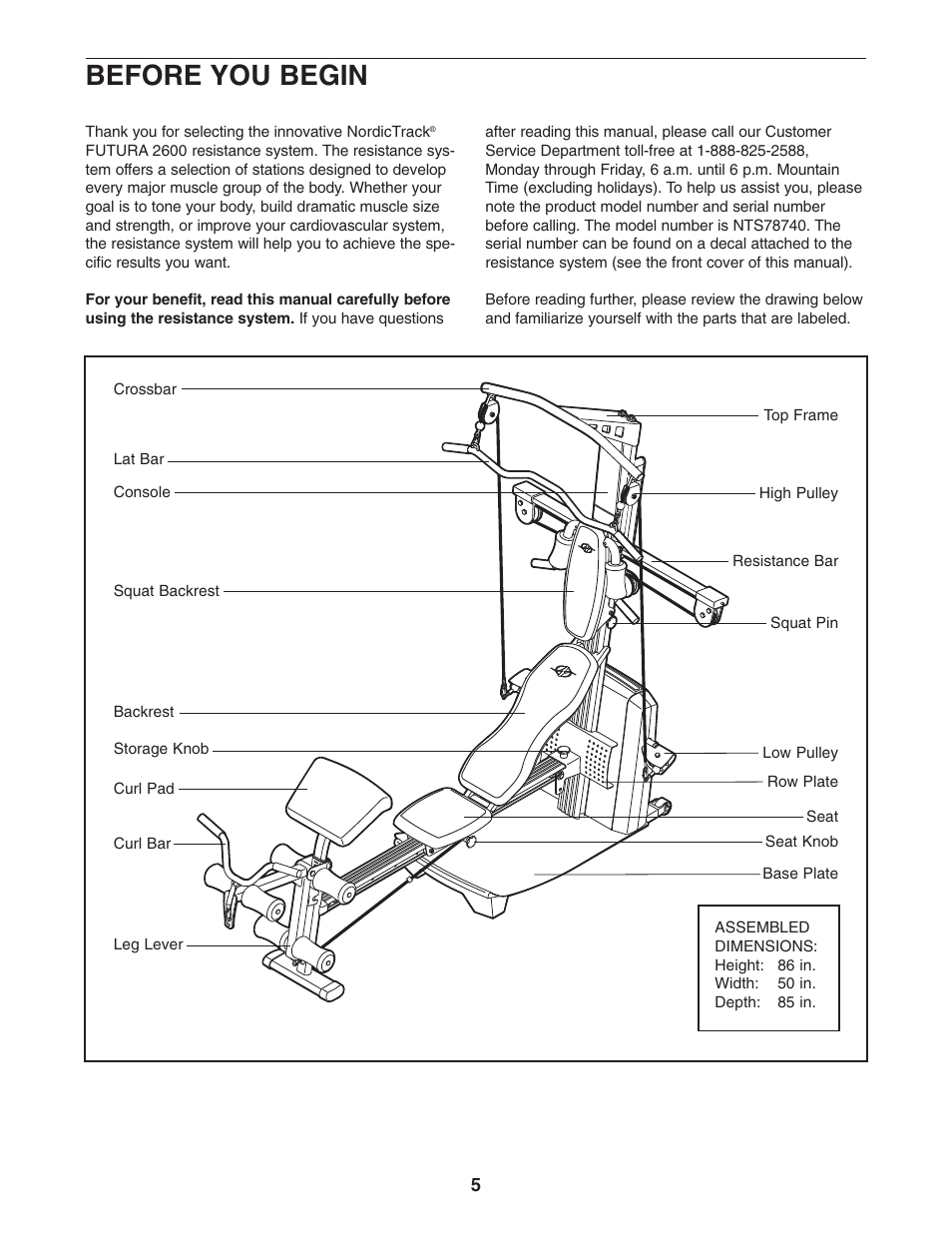 Before you begin | NordicTrack FUTURA NTS78740 User Manual | Page 5 / 27