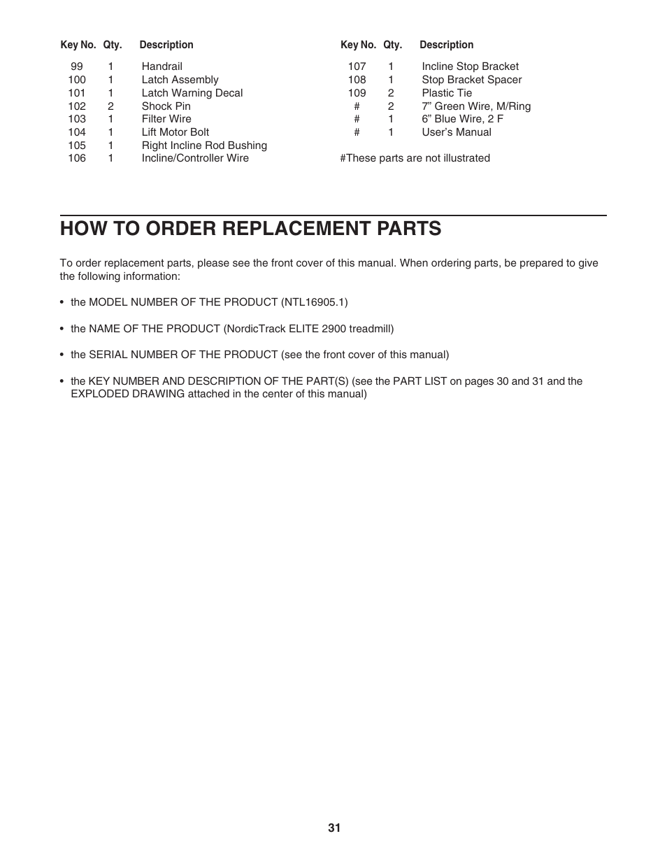 How to order replacement parts | NordicTrack ELITE NTL16905.1 User Manual | Page 31 / 34