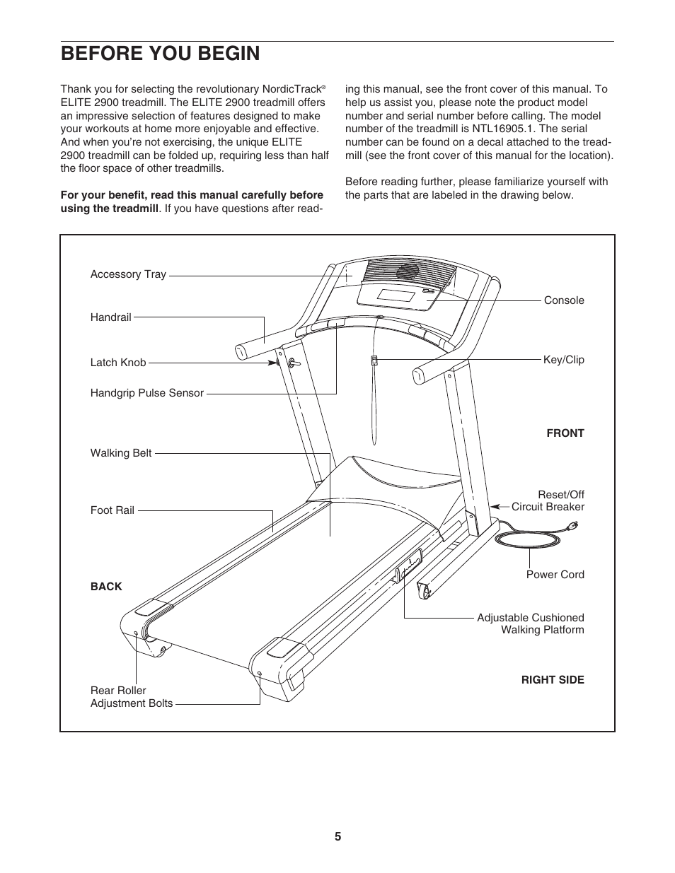 Before you begin | NordicTrack ELITE NTL16905.1 User Manual | Page 5 / 34