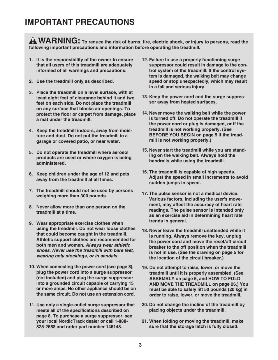 Warning, Important precautions | NordicTrack NTL19921 User Manual | Page 3 / 34