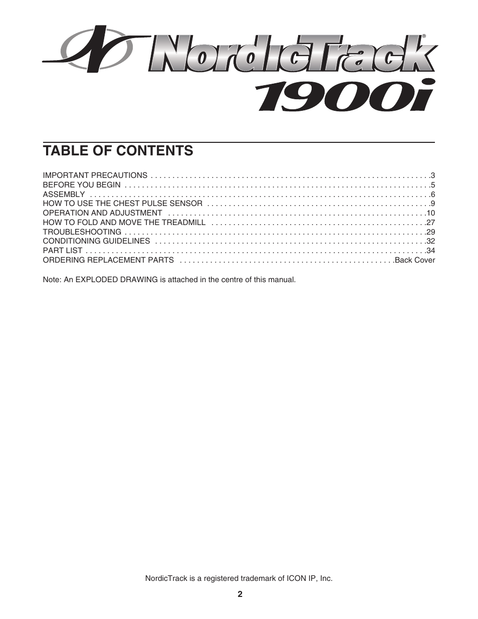 NordicTrack 1900i NATL82205.0 User Manual | Page 2 / 38