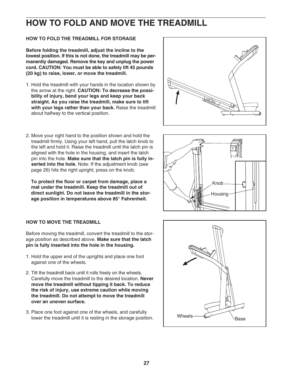 How to fold and move the treadmill | NordicTrack 1900i NATL82205.0 User Manual | Page 27 / 38