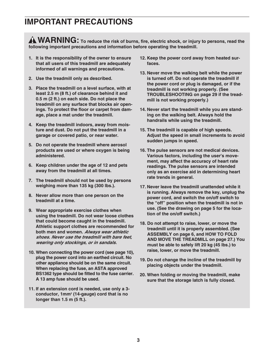Warning, Important precautions | NordicTrack 1900i NATL82205.0 User Manual | Page 3 / 38