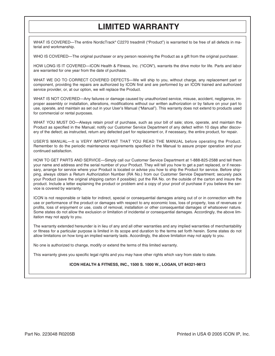 Limited warranty | NordicTrack NTL1295.2 User Manual | Page 38 / 38