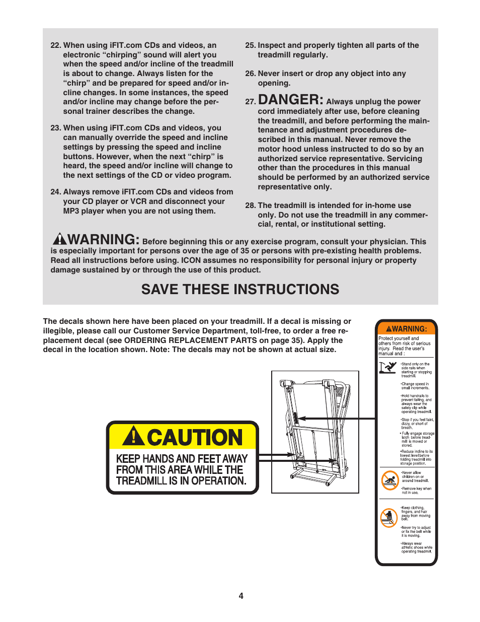 Danger, Warning, Save these instructions | NordicTrack NTL1295.2 User Manual | Page 4 / 38