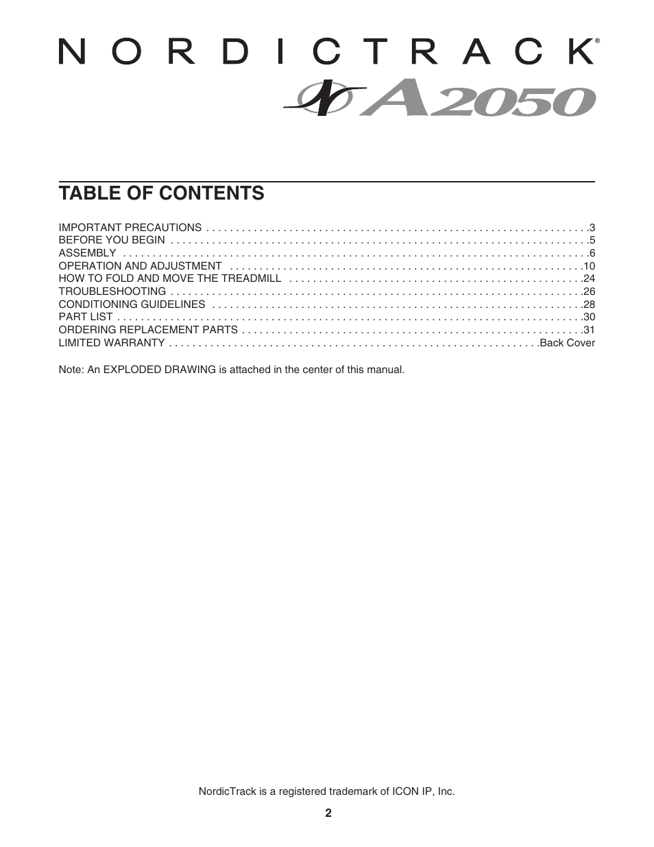 NordicTrack A2050 NTL10850 User Manual | Page 2 / 34