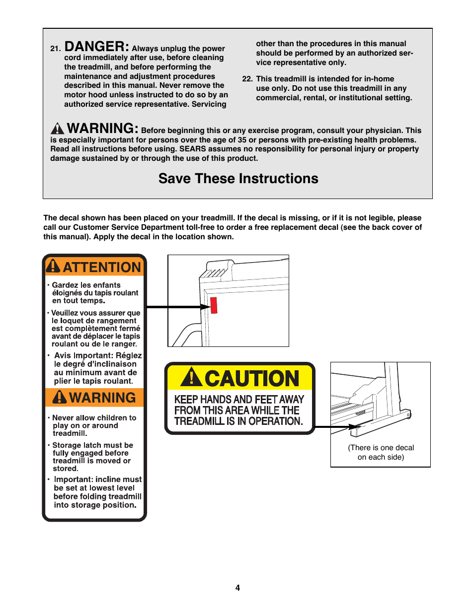 Danger, Warning, Save these instructions | NordicTrack 831.298810 User Manual | Page 4 / 30