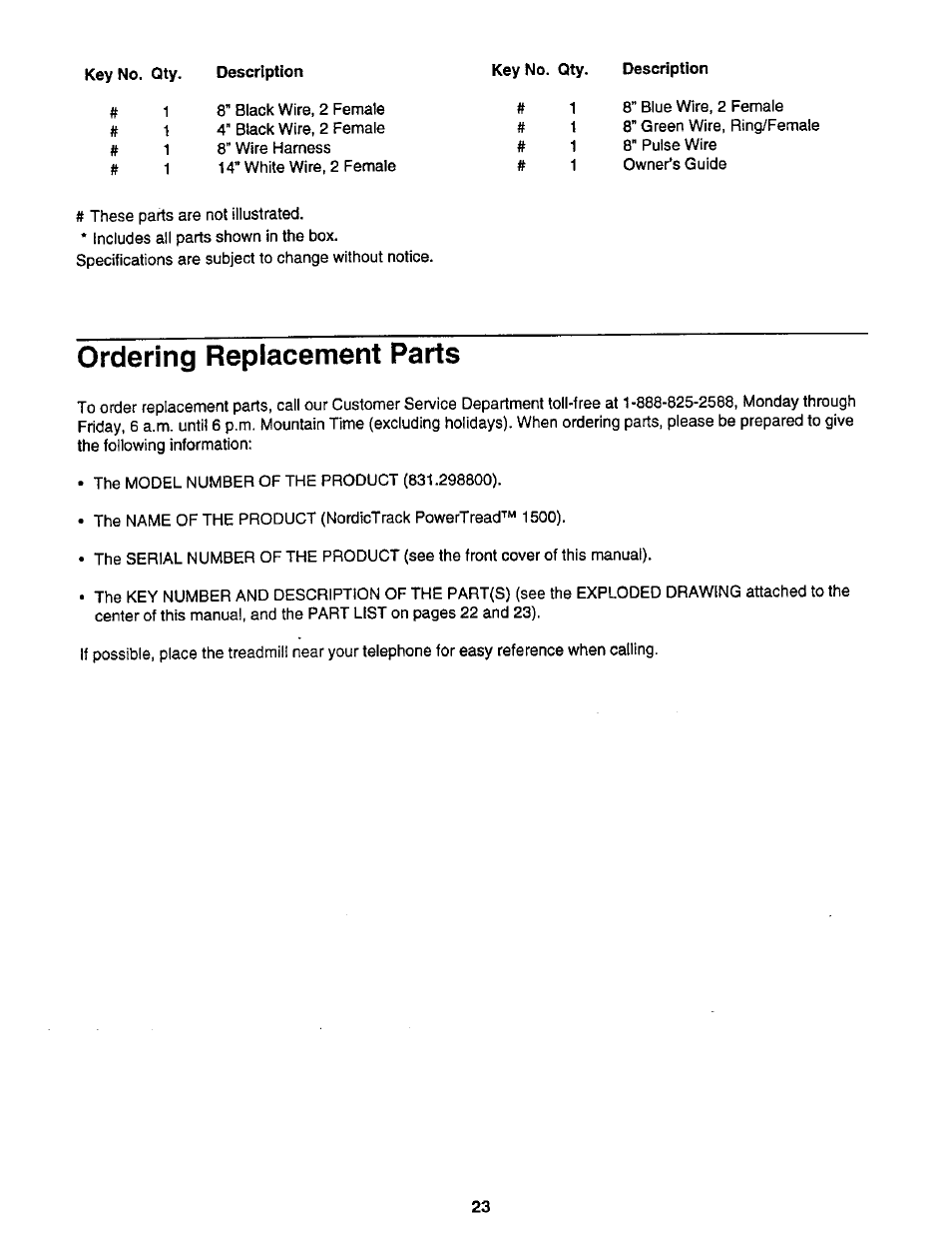 Ordering replacement parts | NordicTrack 831.2988 User Manual | Page 23 / 26