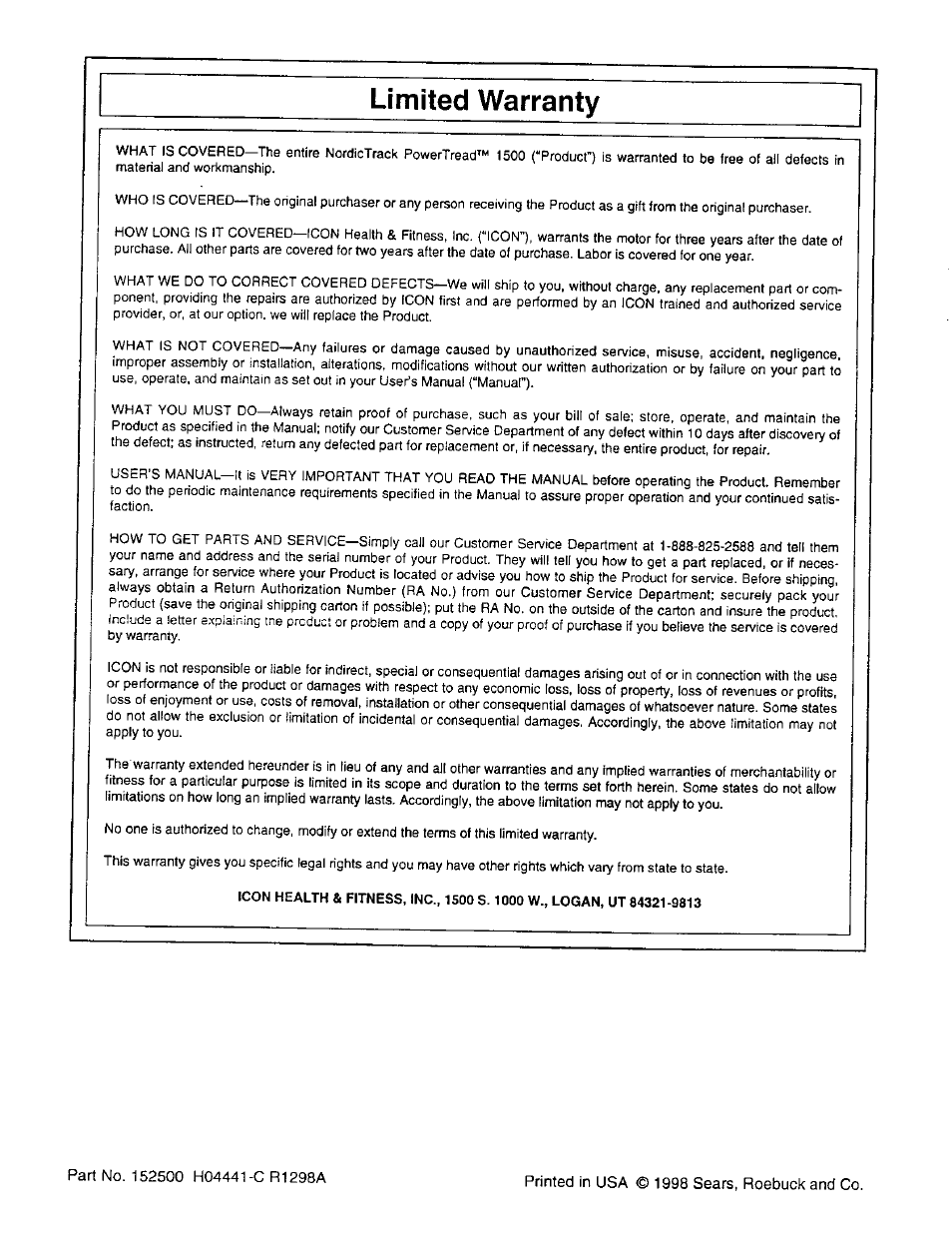 Limited warranty | NordicTrack 831.2988 User Manual | Page 26 / 26