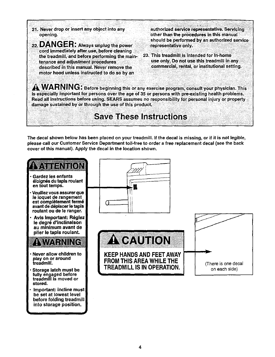 Save these instructions, Acautfon, Danger | Awarning | NordicTrack 831.2988 User Manual | Page 4 / 26