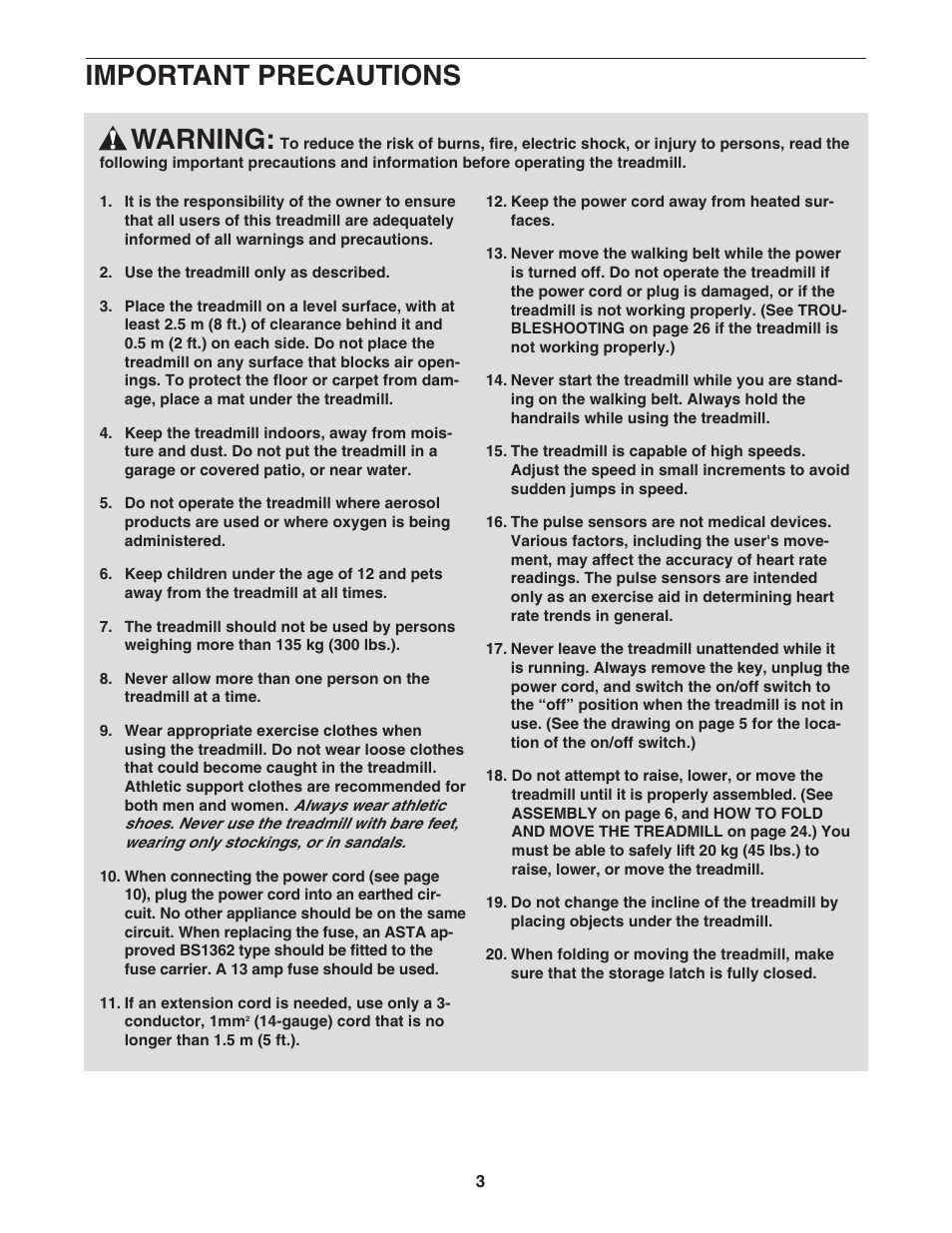 Warning, Important precautions | NordicTrack NATL81205.0 User Manual | Page 3 / 34