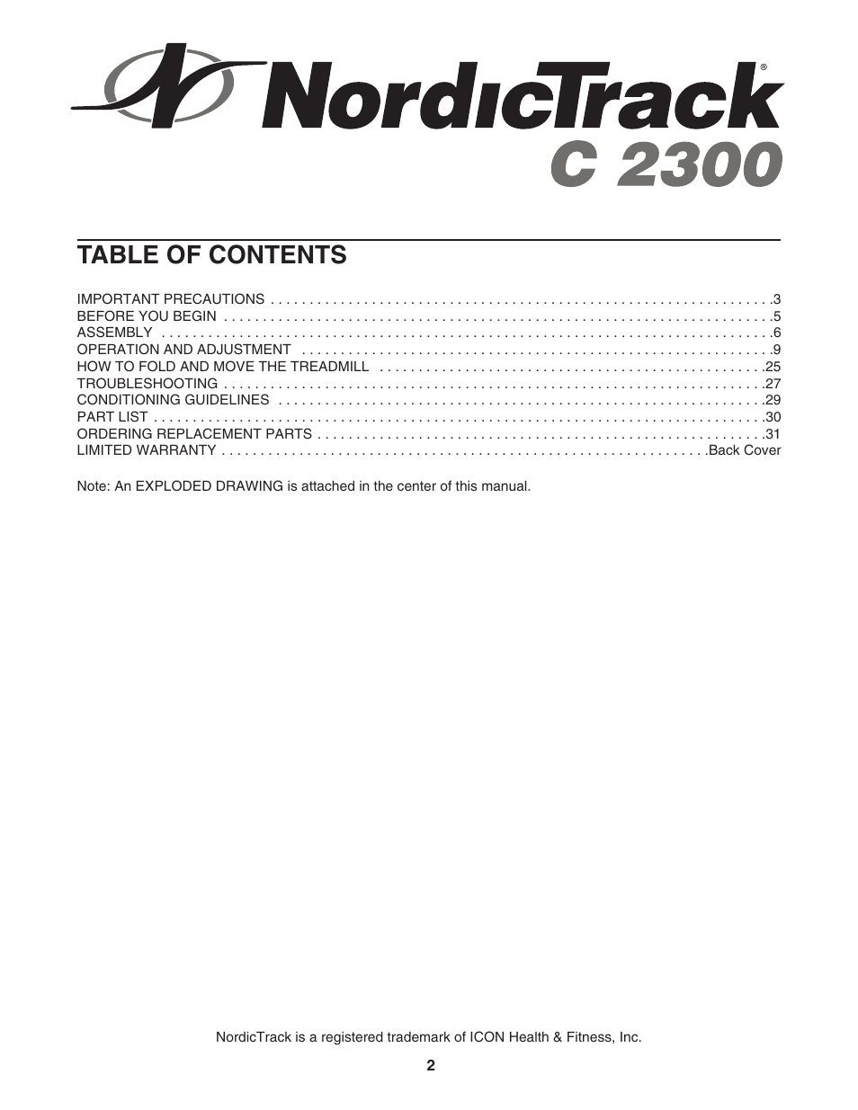 NordicTrack C 2300 NTL12943 User Manual | Page 2 / 34