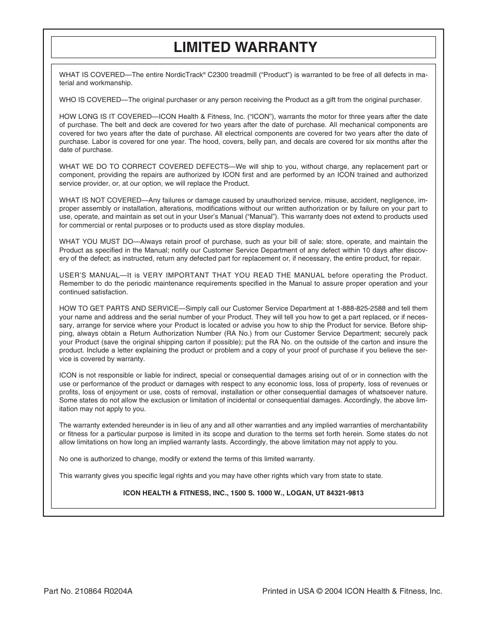 Limited warranty | NordicTrack C 2300 NTL12943 User Manual | Page 34 / 34